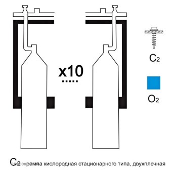 Газовая рампа кислородная РКР- 10с2 (10 бал.,двухплеч.,редук.РКЗ-500) стационарн. Газовая рампа кислородная РКР- 10с2 (10 бал.,двухплеч.,редук.РКЗ-500) стационарн.